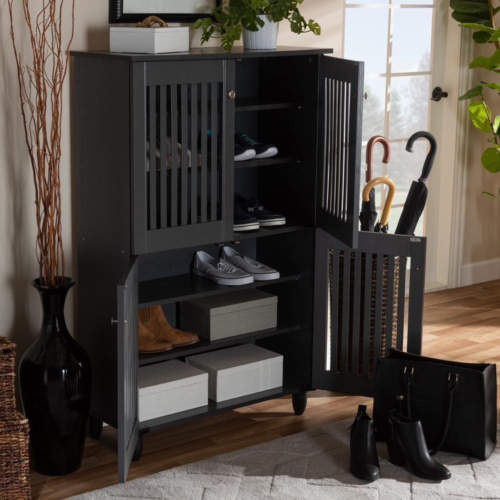 Fernanda Modern and Contemporary Dark Gray 4-Door Wooden Entryway Shoe Storage Cabinet FredCo