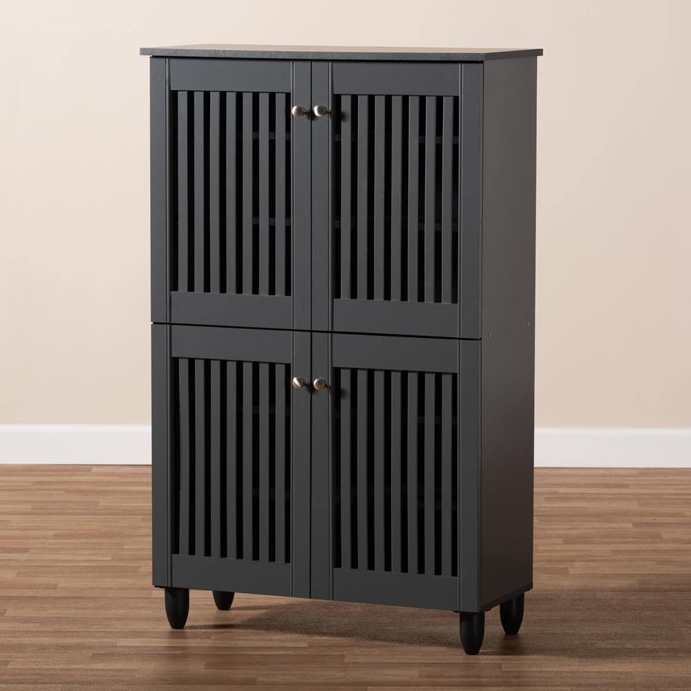 Fernanda Modern and Contemporary Dark Gray 4-Door Wooden Entryway Shoe Storage Cabinet FredCo