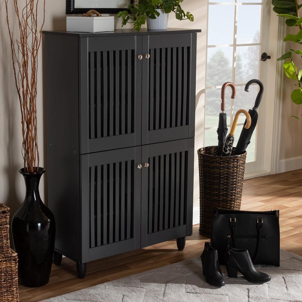 Fernanda Modern and Contemporary Dark Gray 4-Door Wooden Entryway Shoe Storage Cabinet FredCo