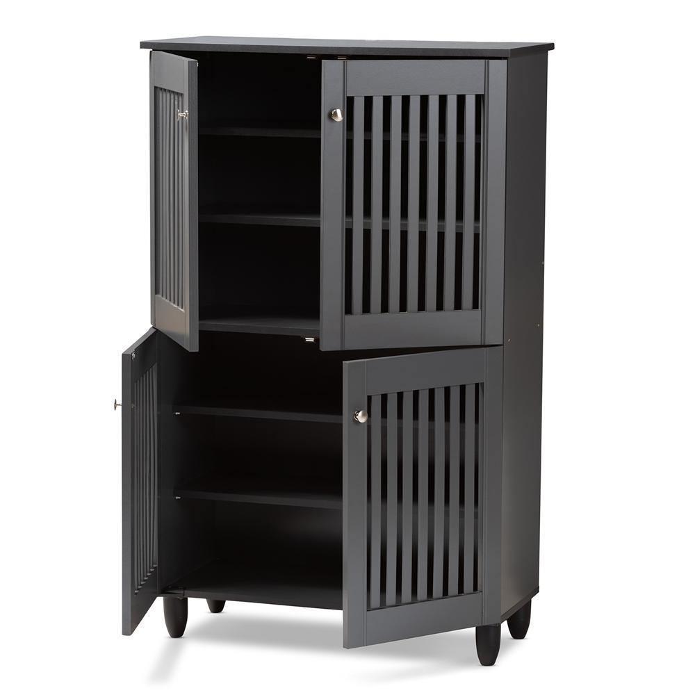 Fernanda Modern and Contemporary Dark Gray 4-Door Wooden Entryway Shoe Storage Cabinet FredCo