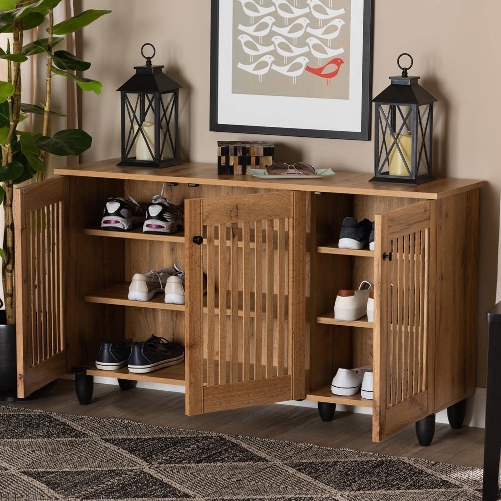 Fernanda Modern and Contemporary Oak Brown Finished Wood 3-Door Shoe Cabinet FredCo