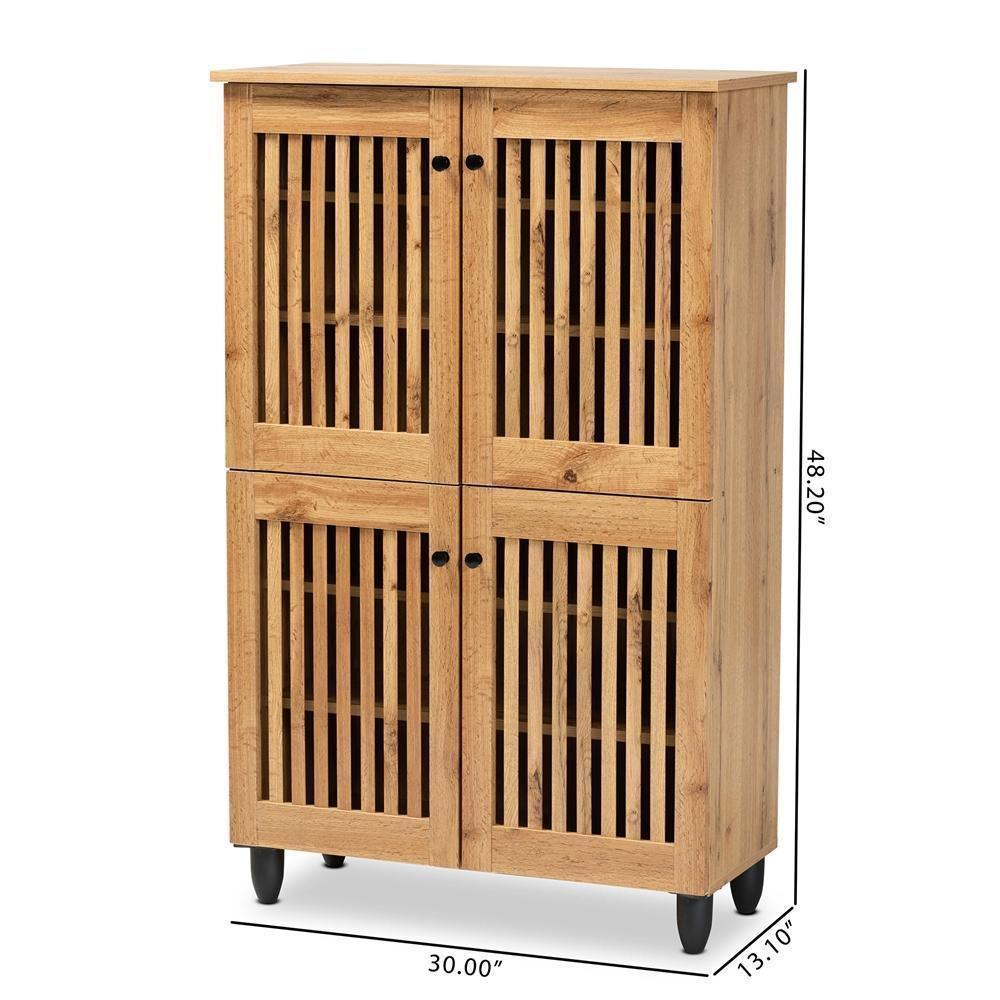 Fernanda Modern and Contemporary Oak Brown Finished Wood 4-Door Shoe Storage Cabinet FredCo