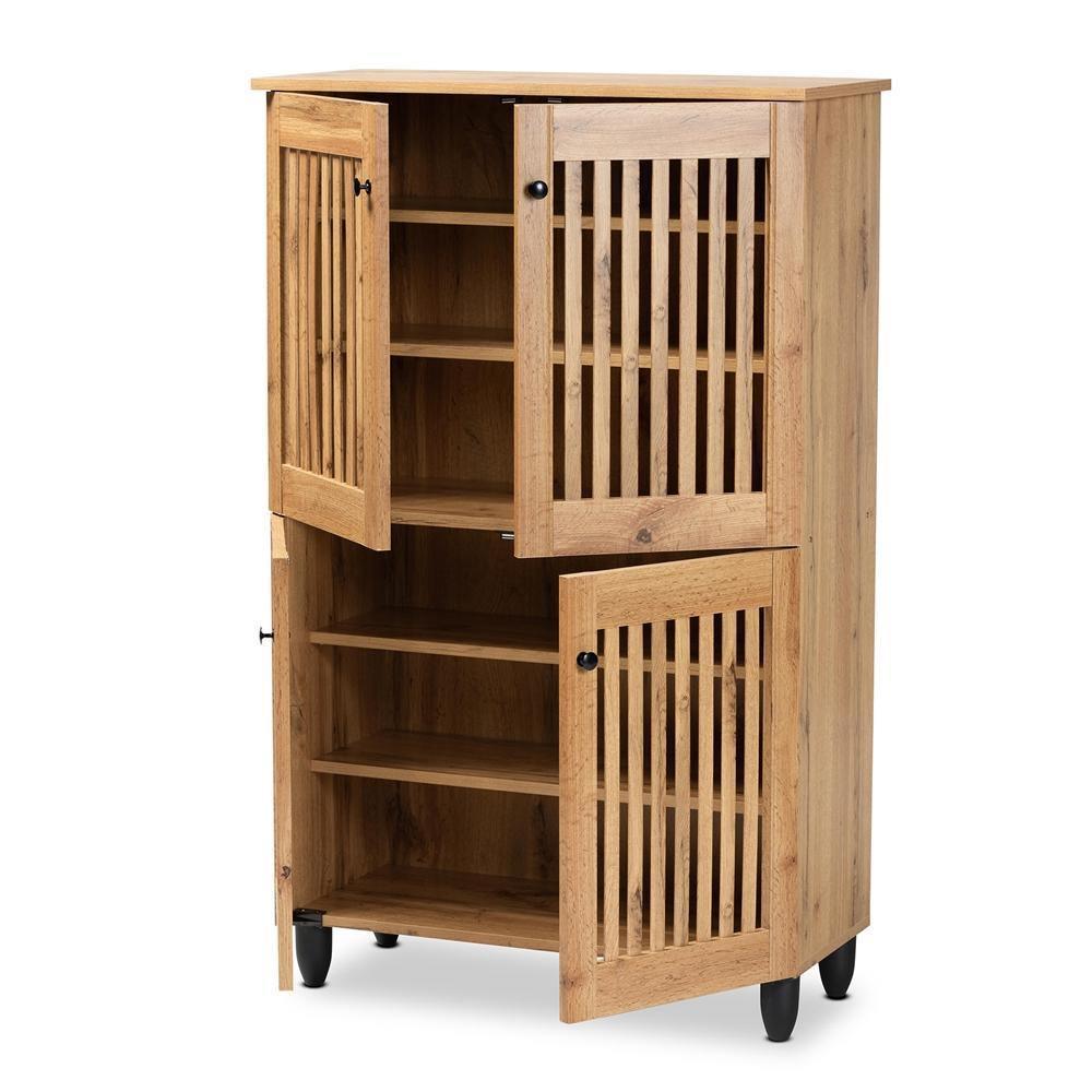 Fernanda Modern and Contemporary Oak Brown Finished Wood 4-Door Shoe Storage Cabinet FredCo