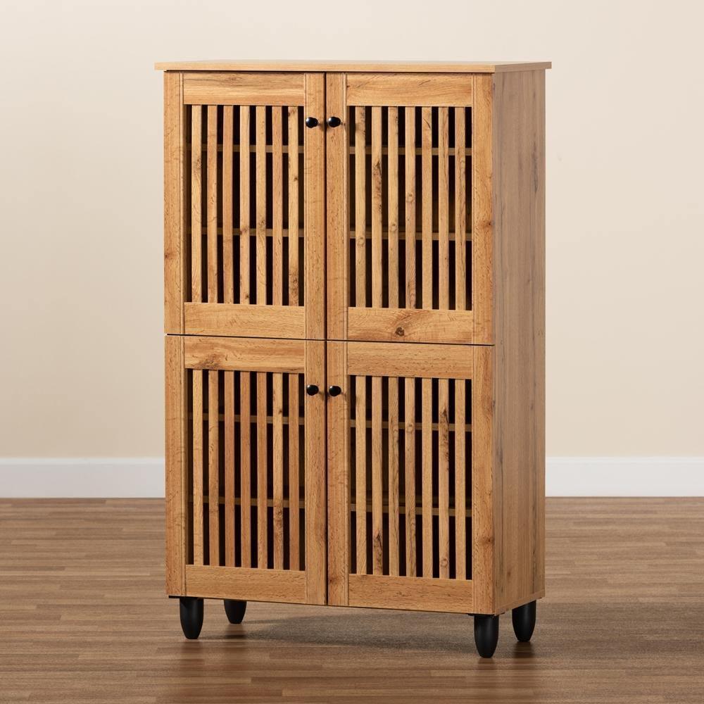 Fernanda Modern and Contemporary Oak Brown Finished Wood 4-Door Shoe Storage Cabinet FredCo