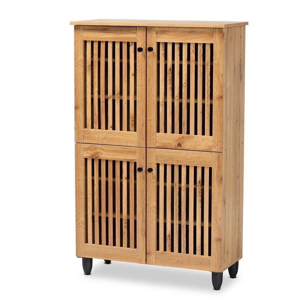Fernanda Modern and Contemporary Oak Brown Finished Wood 4-Door Shoe Storage Cabinet FredCo
