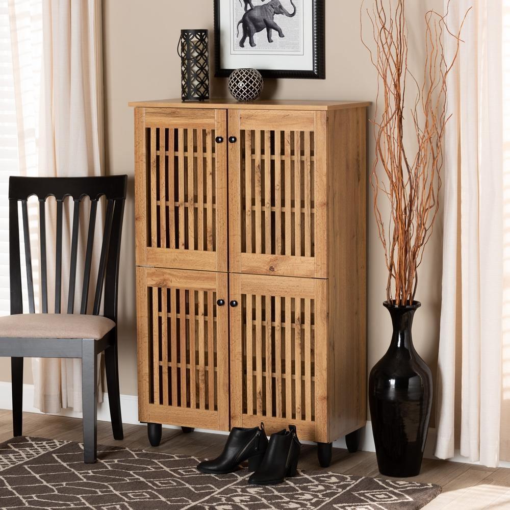 Fernanda Modern and Contemporary Oak Brown Finished Wood 4-Door Shoe Storage Cabinet FredCo