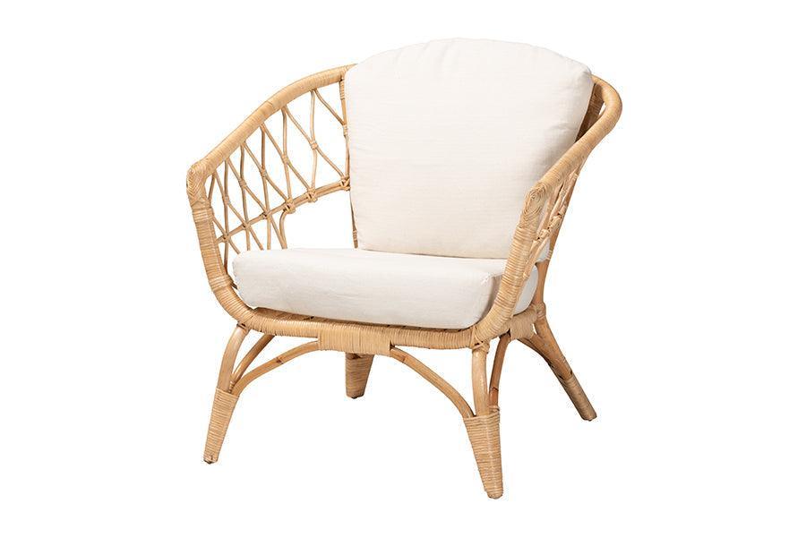 Feya Modern Bohemian Natural Brown Antique Rattan Armchair FredCo