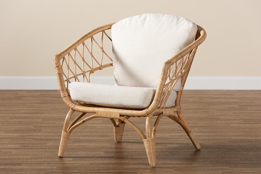 Feya Modern Bohemian Natural Brown Antique Rattan Armchair FredCo