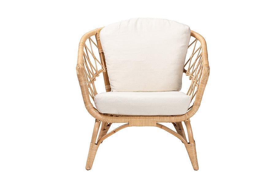 Feya Modern Bohemian Natural Brown Antique Rattan Armchair FredCo