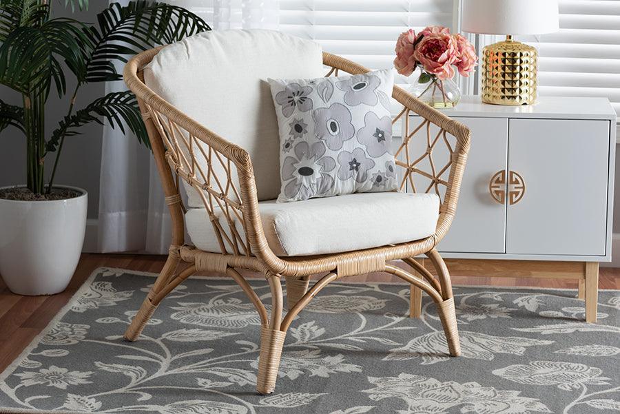Feya Modern Bohemian Natural Brown Antique Rattan Armchair FredCo