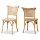 Fields Mid-Century Modern Brown Woven Rattan and Wood 2-Piece Cane Dining Chair Set FredCo