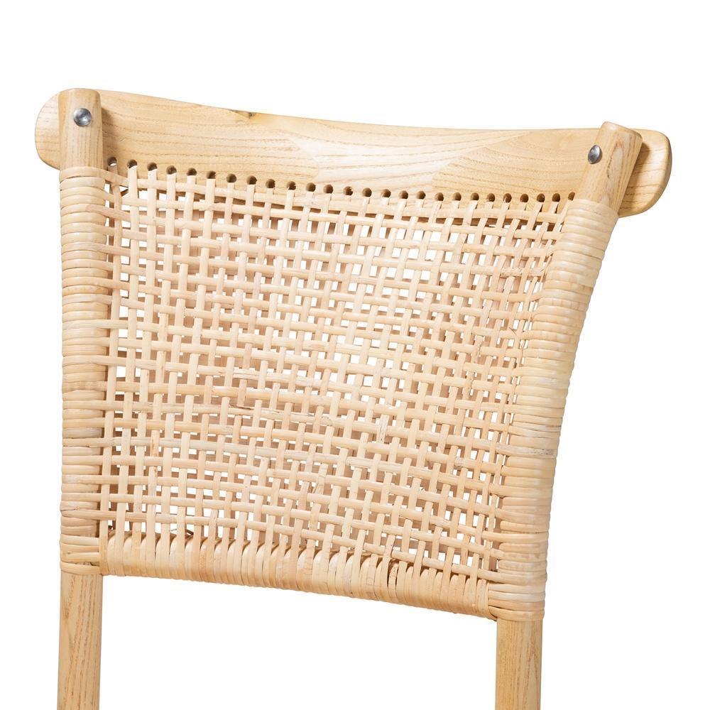 Fields Mid-Century Modern Brown Woven Rattan and Wood 2-Piece Cane Dining Chair Set FredCo