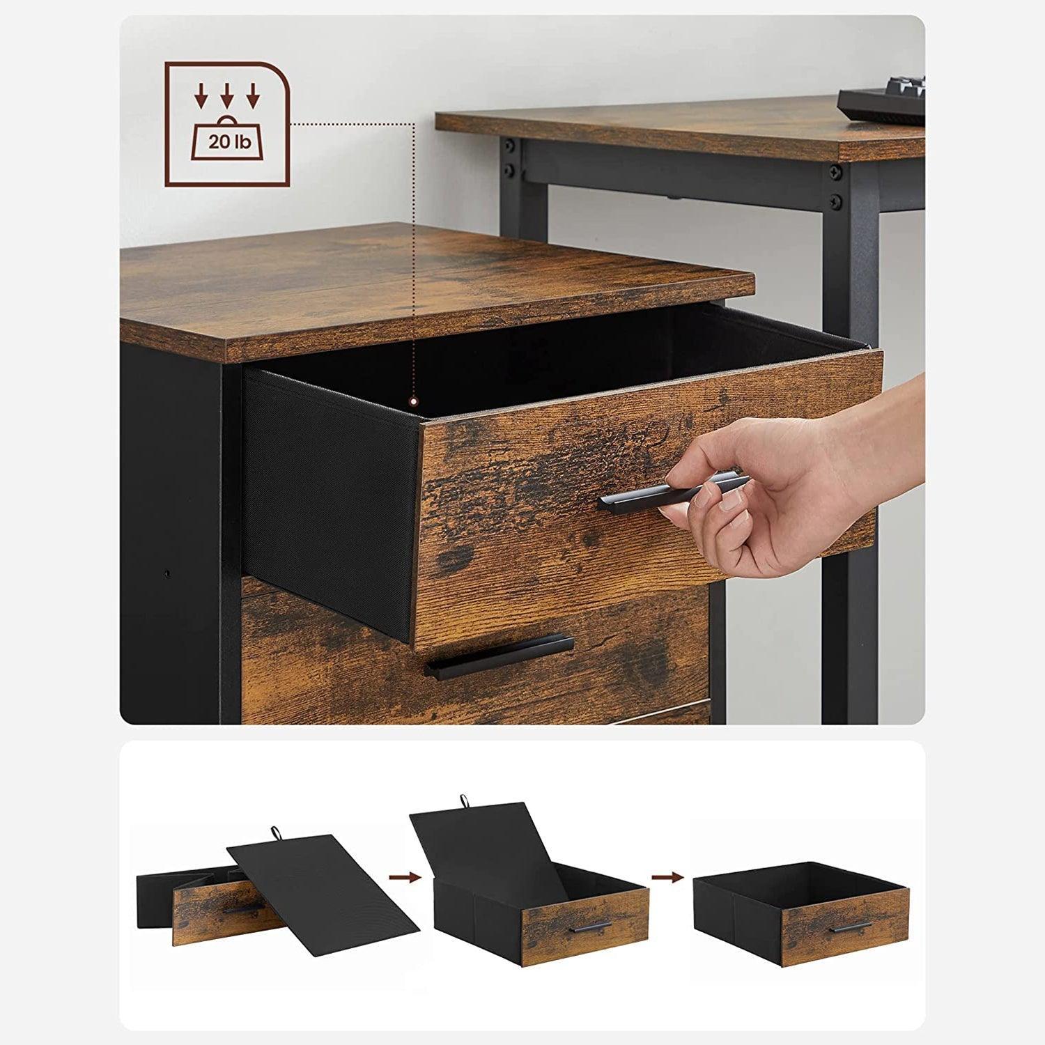 File Cabinet with 3 Drawers, Brown and Black FredCo