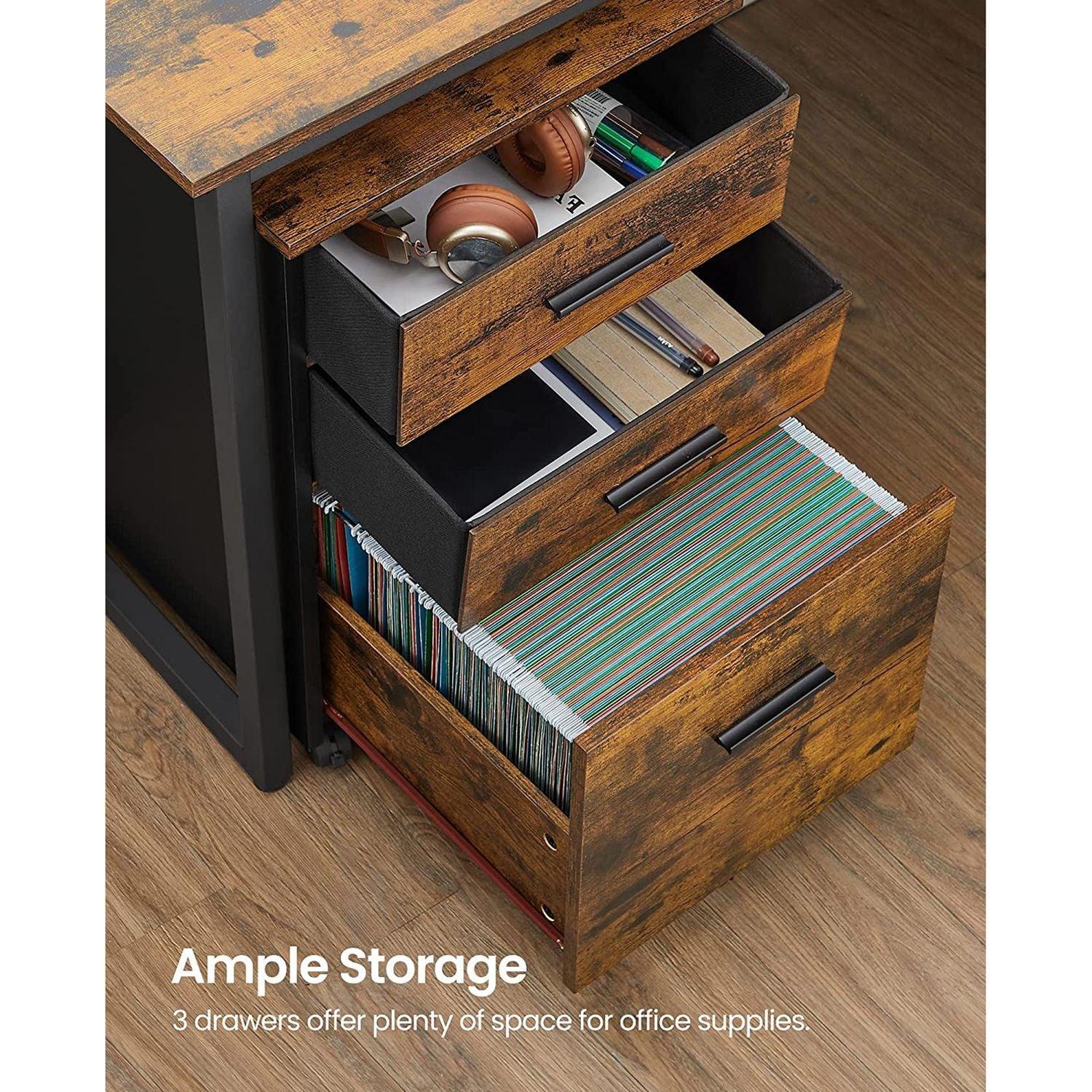 File Cabinet with 3 Drawers, Brown and Black FredCo