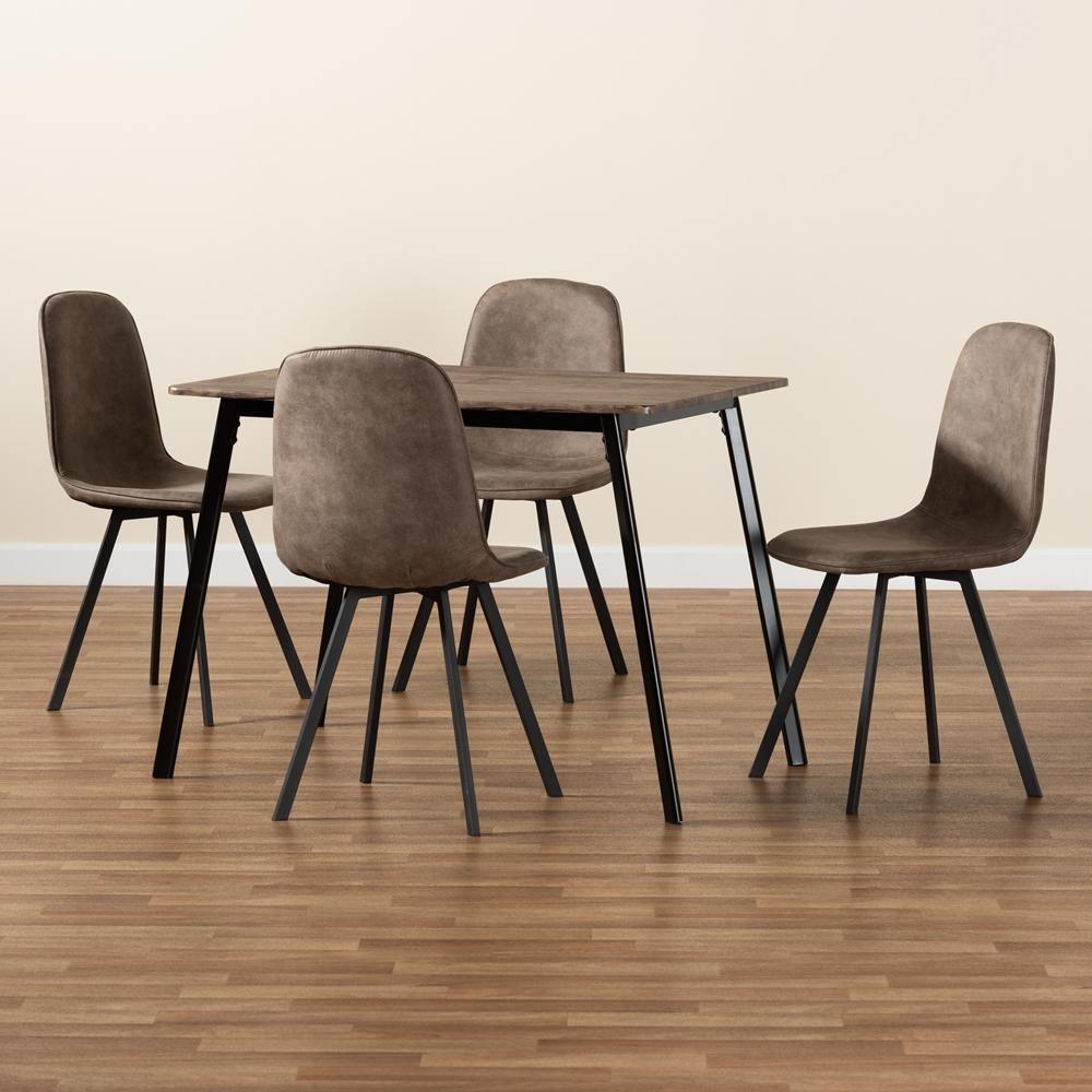Filicia Modern Transitional Grey Faux Leather Effect Fabric Upholstered and Black Metal 5-Piece Dining Set FredCo