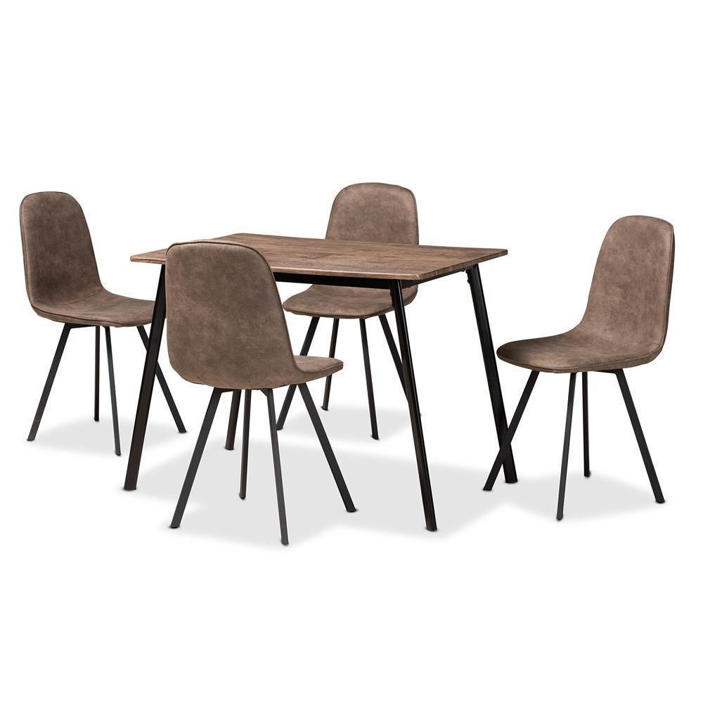 Filicia Modern Transitional Grey Faux Leather Effect Fabric Upholstered and Black Metal 5-Piece Dining Set FredCo