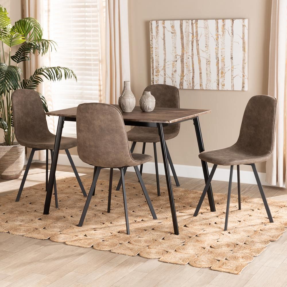 Filicia Modern Transitional Grey Faux Leather Effect Fabric Upholstered and Black Metal 5-Piece Dining Set FredCo