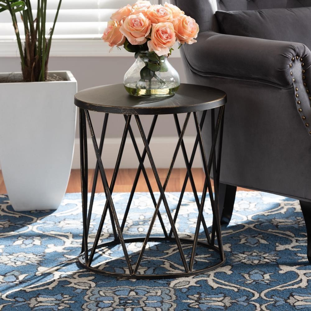 Finnick Modern Industrial Antique Black finished Metal End Table FredCo