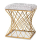 Fiore Glam and Luxe Grey Crushed Velvet Fabric Upholstered Gold Finished Ottoman FredCo