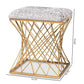 Fiore Glam and Luxe Grey Crushed Velvet Fabric Upholstered Gold Finished Ottoman FredCo