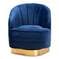 Fiore Glam and Luxe Royal Blue Velvet Fabric Upholstered Brushed Gold Finished Swivel Accent Chair FredCo