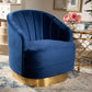 Fiore Glam and Luxe Royal Blue Velvet Fabric Upholstered Brushed Gold Finished Swivel Accent Chair FredCo