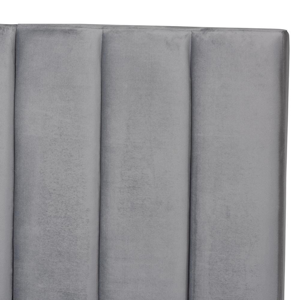 Fiorenza Glam and Luxe Grey Velvet Fabric Upholstered King Size Panel Bed with Extra Wide Channel Tufted Headboard FredCo