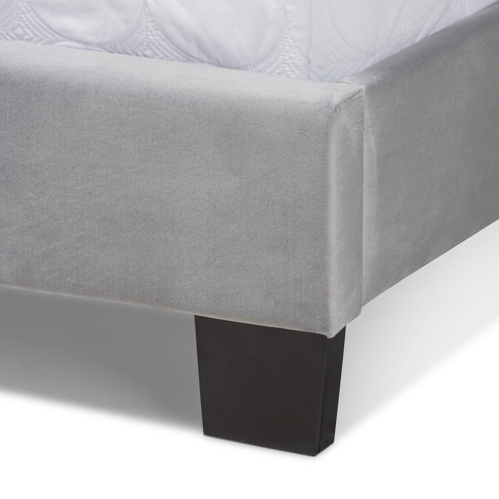 Fiorenza Glam and Luxe Grey Velvet Fabric Upholstered Queen Size Panel Bed with Extra Wide Channel Tufted Headboard FredCo