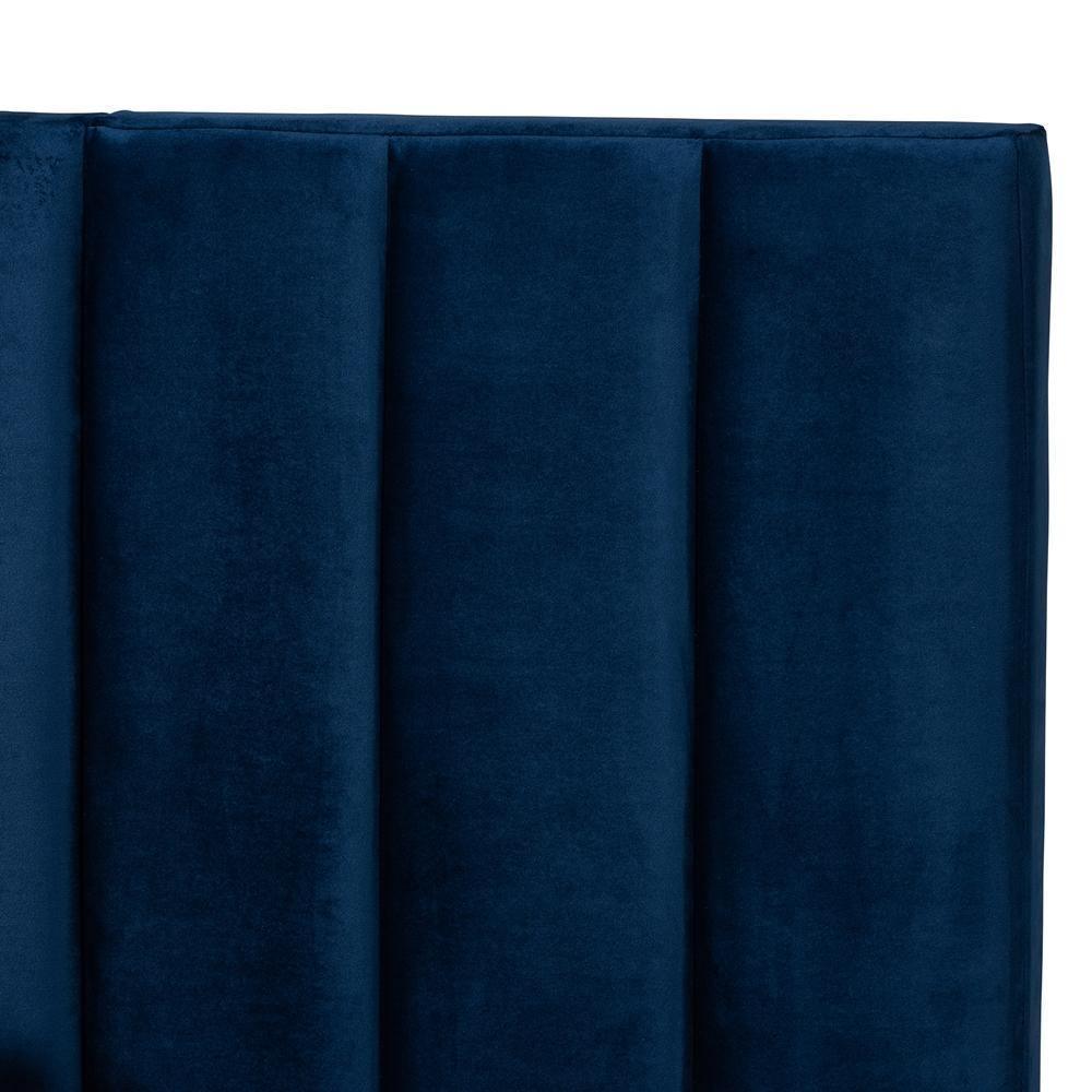 Fiorenza Glam and Luxe Navy Blue Velvet Fabric Upholstered Queen Size Panel Bed with Extra Wide Channel Tufted Headboard FredCo