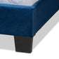 Fiorenza Glam and Luxe Navy Blue Velvet Fabric Upholstered Queen Size Panel Bed with Extra Wide Channel Tufted Headboard FredCo