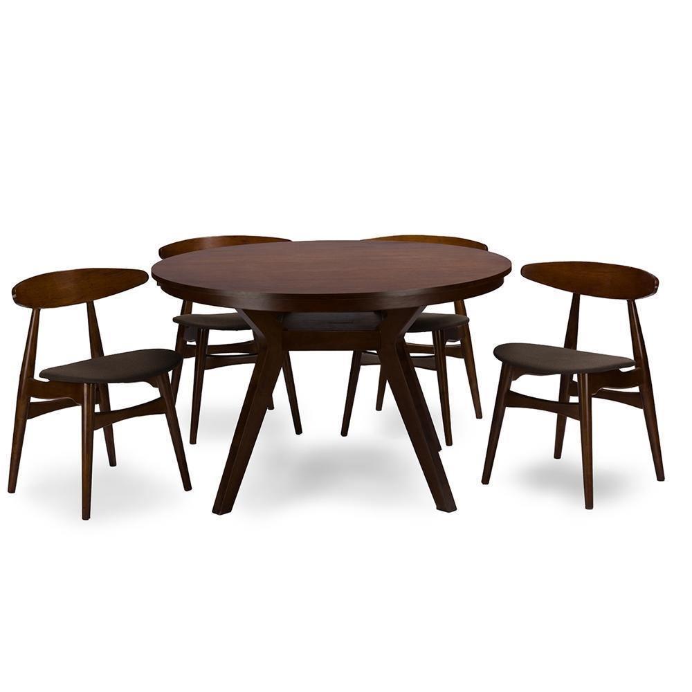 Flamingo Mid-Century Dark Walnut Wood 5-Piece Dining Set FredCo