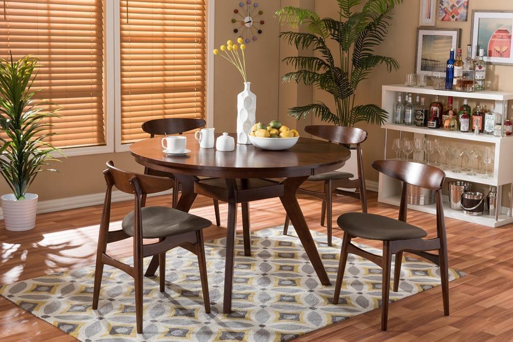 Flamingo Mid-Century Dark Walnut Wood 5-Piece Dining Set FredCo