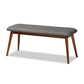Flora II Mid-Century Modern Dark Grey Fabric Upholstered Medium Oak Finished Wood Dining Bench FredCo