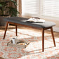 Flora II Mid-Century Modern Dark Grey Fabric Upholstered Medium Oak Finished Wood Dining Bench FredCo