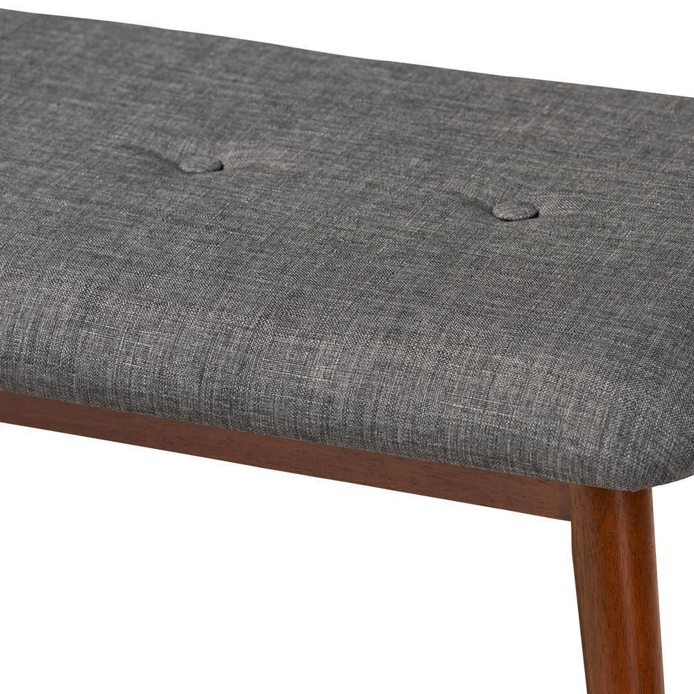 Flora II Mid-Century Modern Dark Grey Fabric Upholstered Medium Oak Finished Wood Dining Bench FredCo