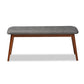 Flora II Mid-Century Modern Dark Grey Fabric Upholstered Medium Oak Finished Wood Dining Bench FredCo