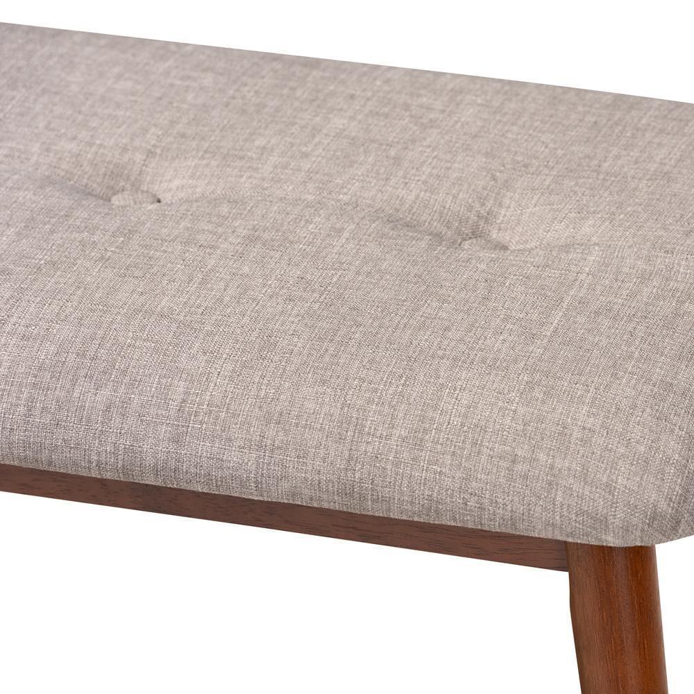Flora II Mid-Century Modern Light Grey Fabric Upholstered Medium Oak Finished Wood Dining Bench FredCo