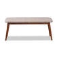Flora II Mid-Century Modern Light Grey Fabric Upholstered Medium Oak Finished Wood Dining Bench FredCo