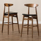 Flora Mid-Century Modern Black Faux Leather Upholstered Walnut Finished Bar Stool (Set of 2) FredCo