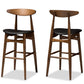 Flora Mid-Century Modern Black Faux Leather Upholstered Walnut Finished Bar Stool (Set of 2) FredCo