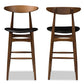 Flora Mid-Century Modern Black Faux Leather Upholstered Walnut Finished Bar Stool (Set of 2) FredCo