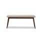 Flora Mid-Century Modern Light Grey Fabric and "Oak" Medium Brown Finishing Wood Dining Bench FredCo