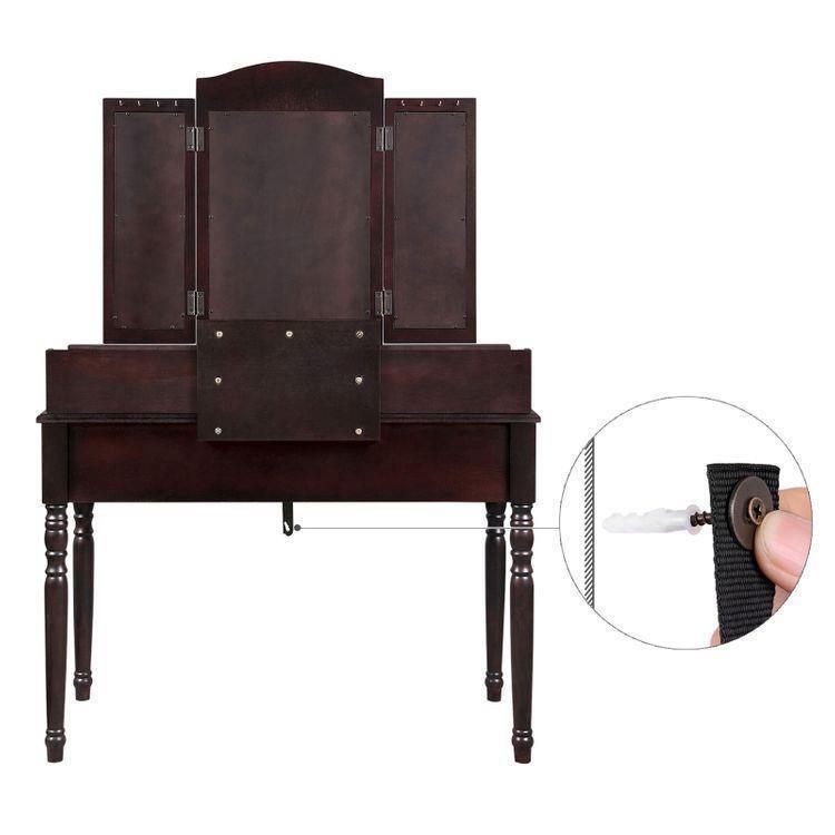 Folded Mirror Vanity Set Black with Stool FredCo