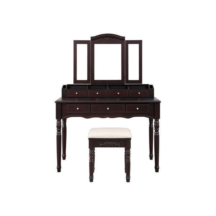 Folded Mirror Vanity Set Black with Stool FredCo