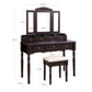 Folded Mirror Vanity Set Black with Stool FredCo