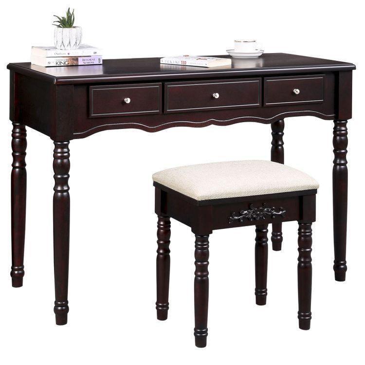 Folded Mirror Vanity Set Black with Stool FredCo