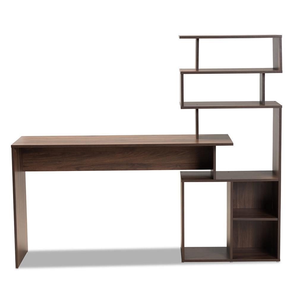 Foster Modern and Contemporary Walnut Brown Finished Wood Storage Desk with Shelves FredCo