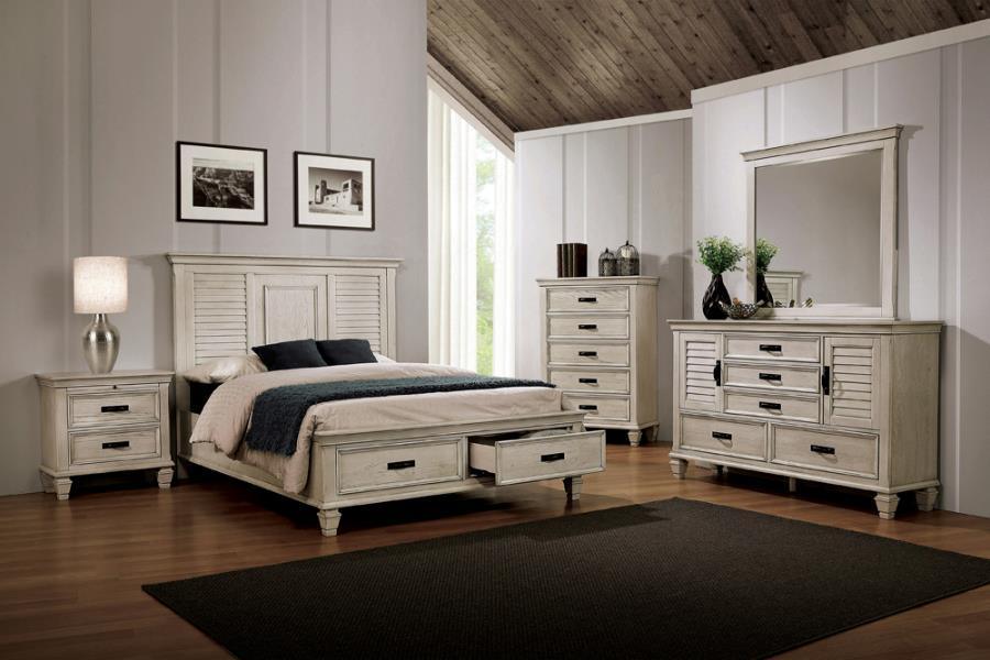 Franco 4-piece Queen Storage Bedroom Set Antique White Coaster FredCo