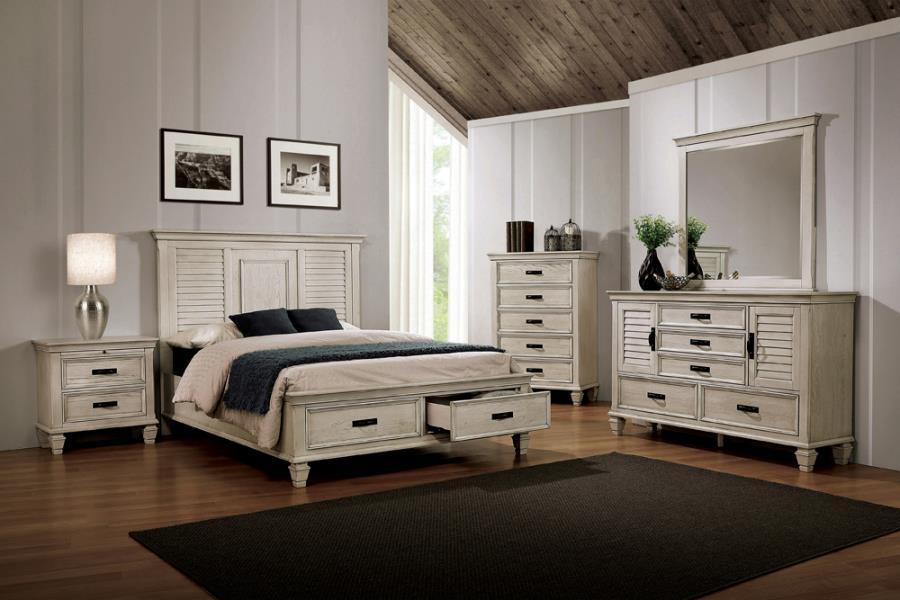 Franco 5-piece Queen Storage Bedroom Set Antique White Coaster FredCo