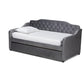 Freda Traditional and Transitional Grey Velvet Fabric Upholstered and Button Tufted Twin Size Daybed with Trundle FredCo